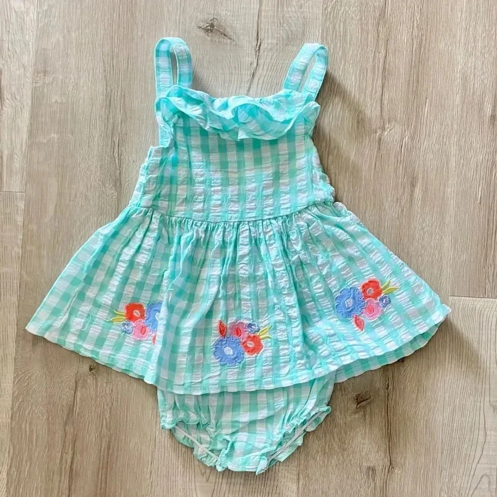 CROWN & IVY | Aquamarine | Gingham Dress Set